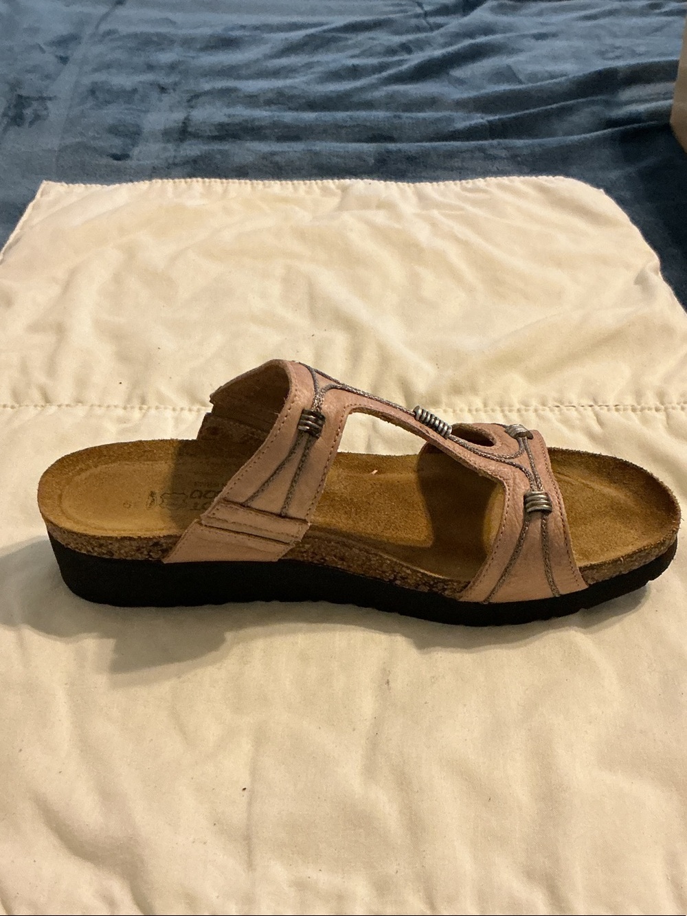 Naot Women's Pale Pink Two-Strap Cork Footbed Slide Sandals